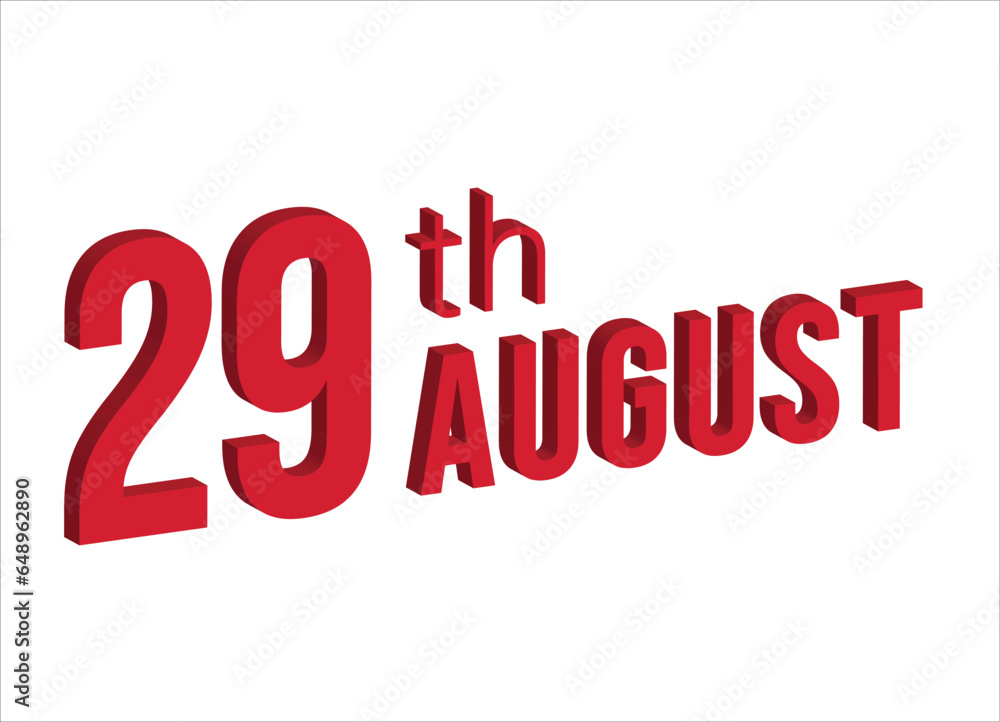 29th august , Daily calendar time and date schedule symbol. Modern design, 3d rendering. White background. 29th august , Daily calendar time and date schedule symbol. Modern design, 3d rendering. White background.