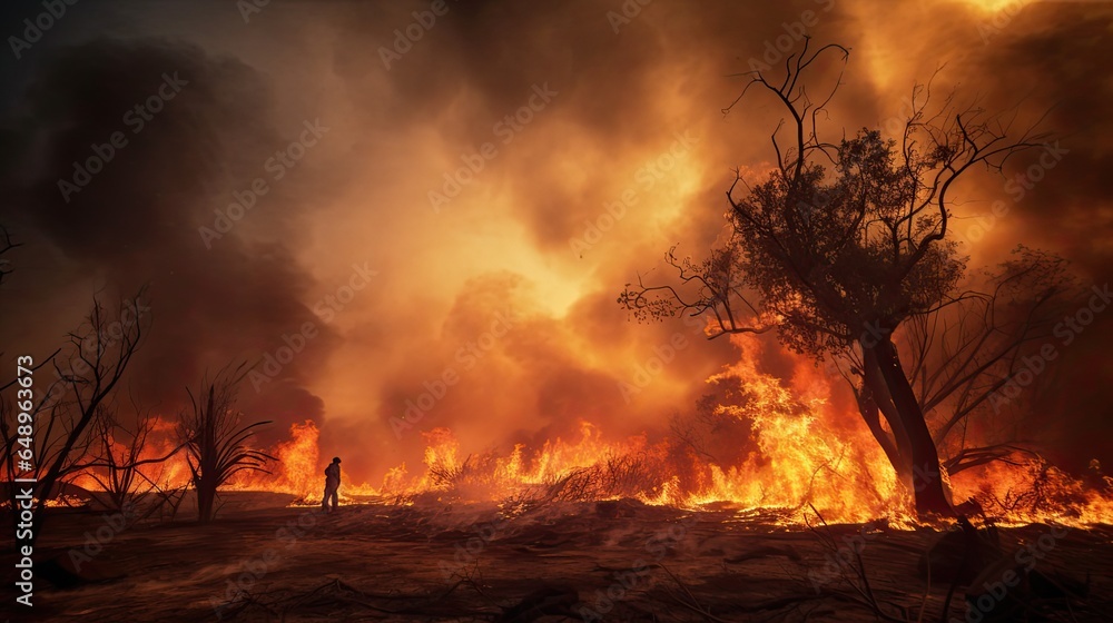 Uncontrolled Forest fire as a result of extreme hot summer temperature, copy space Uncontrolled Forest fire as a result of extreme hot summer temperature, copy space