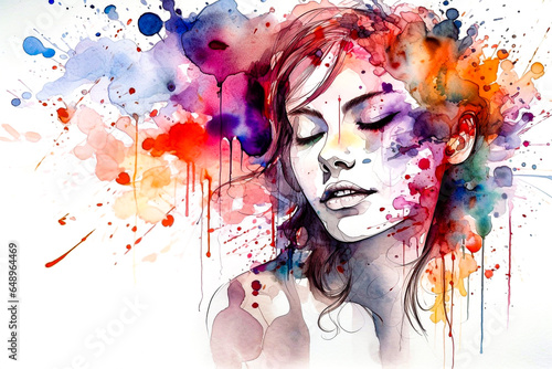 watercolor art of girl in paint splatter