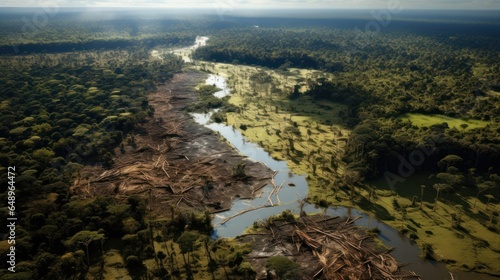 A depressing picture of the devastating effects of deforestation on the complex Amazon ecosystem, resulting in habitat loss and ecological imbalance. photo