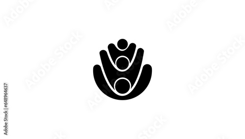 humans hand up, black geomtric vector logo in circle
