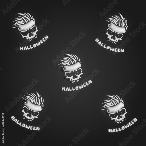 Skull 3d pattern. White skeleton. Background with head. Halloween. All Hallows' Eve. 