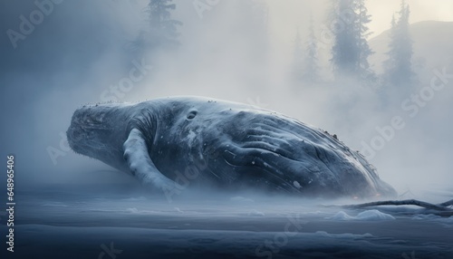 Photo of a majestic bowhead whale peacefully swimming in the ocean photo