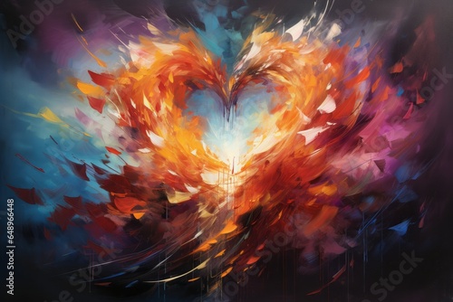 Illustration of a abstract heart-shaped painting created with Generative AI technology 