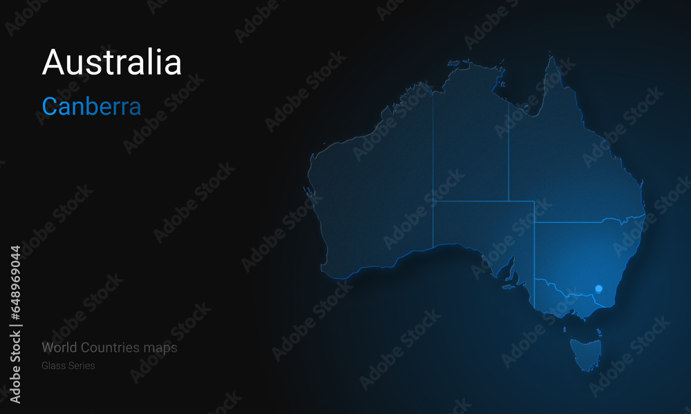 Creative map of Australia. Political map. Canberra. Capital of Australia. Glass map