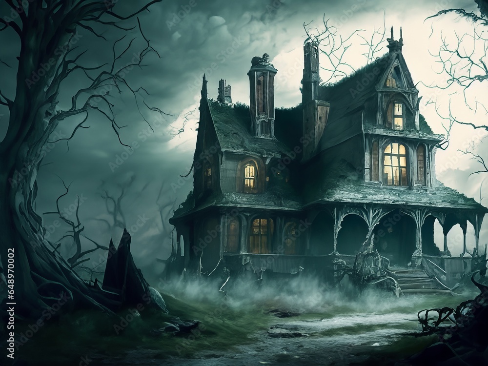 old mystery house in the night