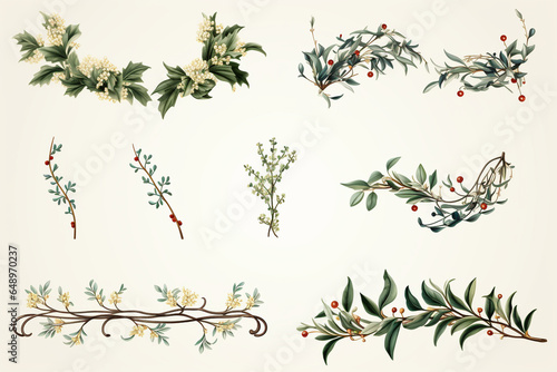 set of mistletoe graphic images designed as elegant borders  ideal for framing holiday invitations and announcements