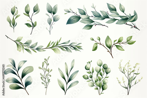 set of mistletoe graphic images showcasing delicate watercolor banners of mistletoe leaves and berries