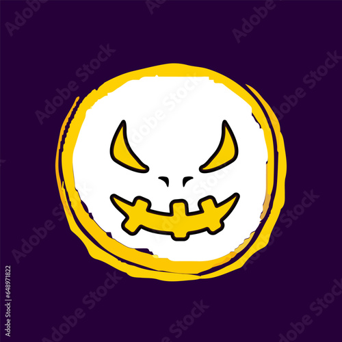 Vector scary face ghost circle. Halloween element doodle icon. Terrible facial expressions.