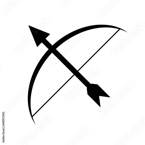 Ranged weapon bow and arrow silhouette icon. Vector.