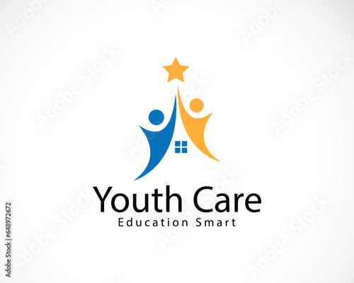 youth care logo creative home care design concept people abstract reaching star