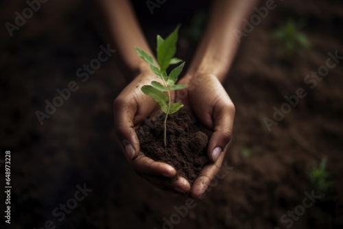 Nurturing Green Plant in Human Hands 