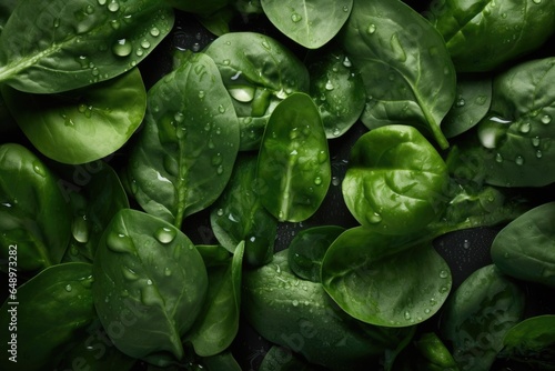 Green Spinach Leaves with Water Drops: Seamless Background
