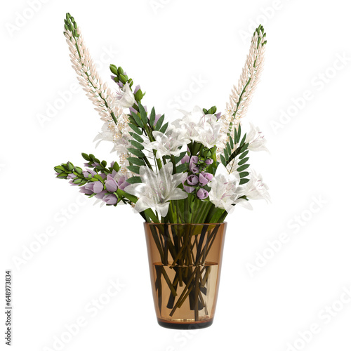 3d illustration of flower vase decoration in interior space  isolated on transparent background