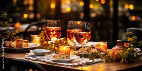 Dine in Style: Bar Table Ambiance with Wine Glass and Exquisite Appetizers