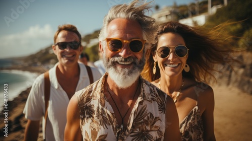 a fine-looking elderly couple walking along the coast