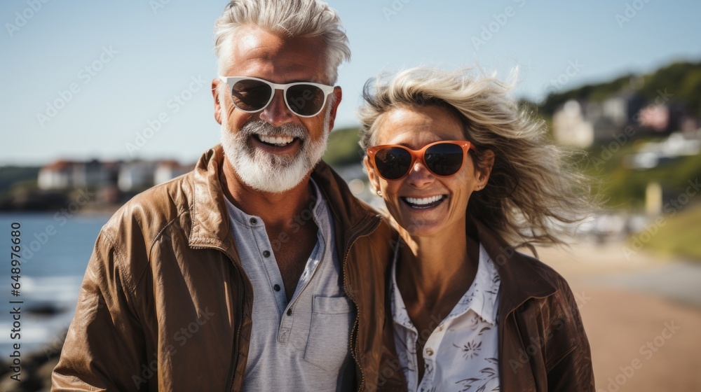 a stylish elderly couple walking along the coastline a stylish elderly couple walking along the coastline