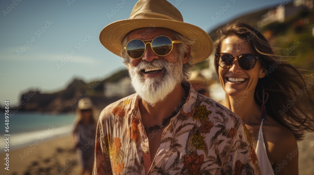 a stylish elderly couple walking along the coastline a stylish elderly couple walking along the coastline