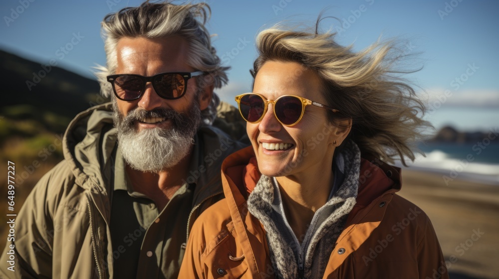 happy elderly couple enjoying a trip to the sea happy elderly couple enjoying a trip to the sea