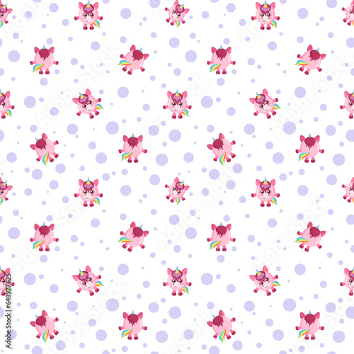 Funny kawaii unicorn seamless pattern background. Colored decorative endless flat vector backdrop animal tracery for fabric, cloth, print, backsplash, textile or wrapping paper	