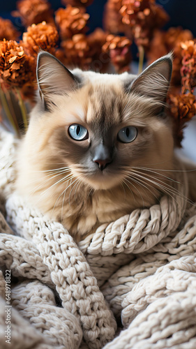 Blue-Eyed Feline: A Portrait of a Long-Haired Cat
