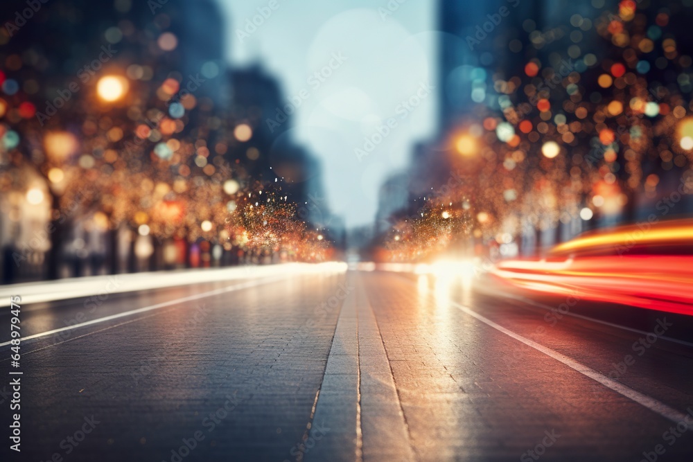 Explore the city's nocturnal charm through this evocative, blurred street scene, aglow with the warm embrace of golden lights.