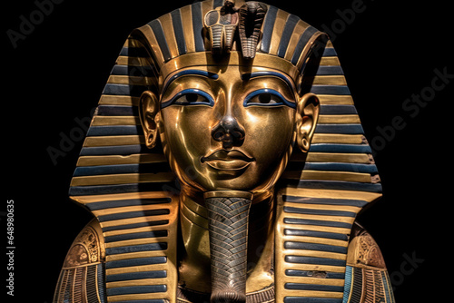Egyptian sarcophagus of Pharaoh Tutankhamun isolated on black background photo