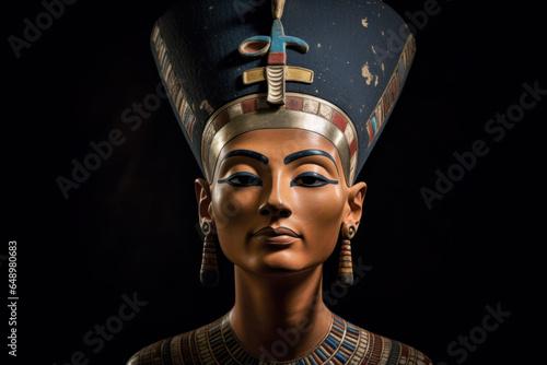 Portrait of a beautiful Egyptian Queen Nefertari  on a black background photo