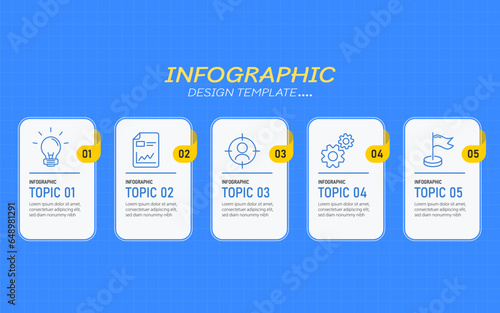 Timeline Creator infographic template. 5 Step timeline journey, calendar Flat simple infographics design template. presentation graph. Business concept with 5 options, gantt vector illustration.