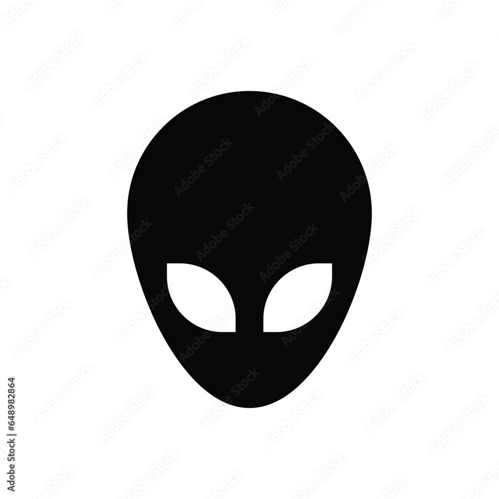 Black alien face with big white eyes icon isolated on white background. Vector illustration Black alien face with big white eyes icon isolated on white background. Vector illustration