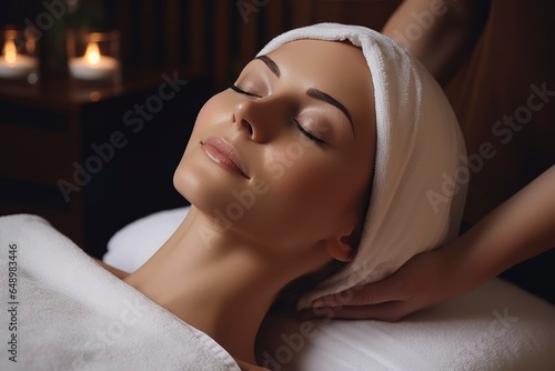 A woman enjoying a relaxing head massage at a luxurious spa created with Generative AI technology