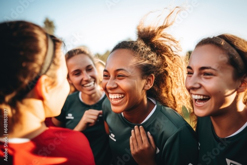 Portrait of a young and diverse group of female soccer players having practice on a soccer field