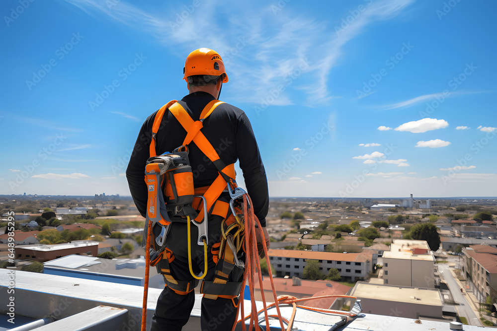 Construction site safety for high-level work requires fall protection. Construction site safety for high-level work requires fall protection.