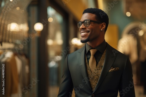 Black Man Well Dressed In Corporate Setting Backdrop Generative AI