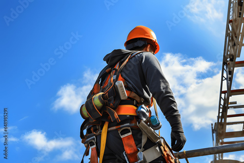 Construction site safety for high-level work requires fall protection.