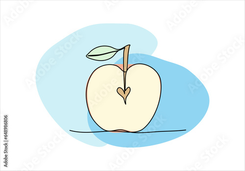 Apple one line drawing colored with pastel colors. Vector illustration.