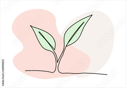 Plant one line drawing colored with pastel colors. Vector illustration.