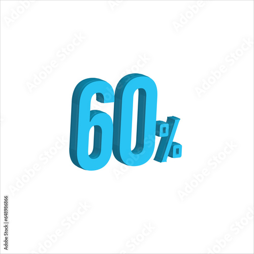 60 Percent Sky blue   3d illustration sign on white background have work path. Special Offer Percent Discount Tag. Advertising signs. Product design. Product sales.
