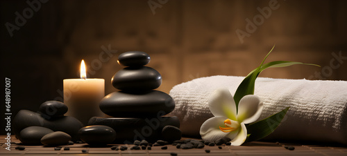 Massage Banner Background with Towels, Candles and stones