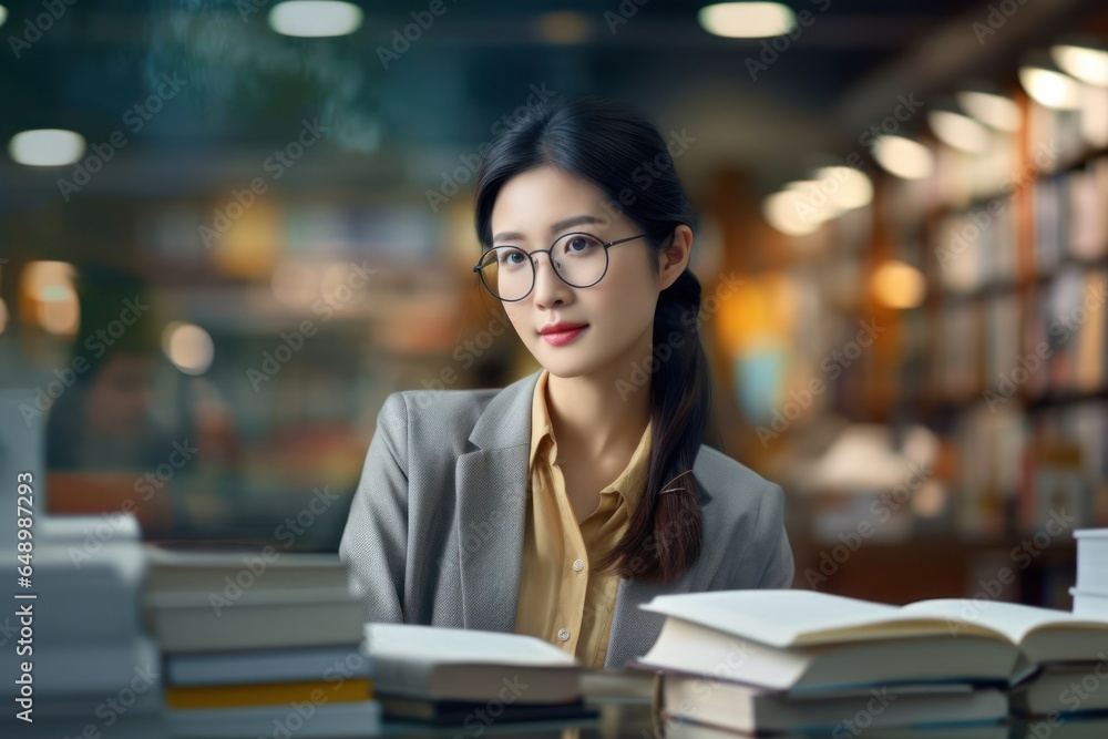 Asian Female Bookstore Style Background Generative AI Asian Female Bookstore Style Background Generative AI