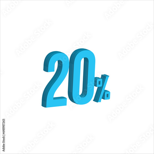 20 Percent Sky blue   3d illustration sign on white background have work path. Special Offer Percent Discount Tag. Advertising signs. Product design. Product sales.
