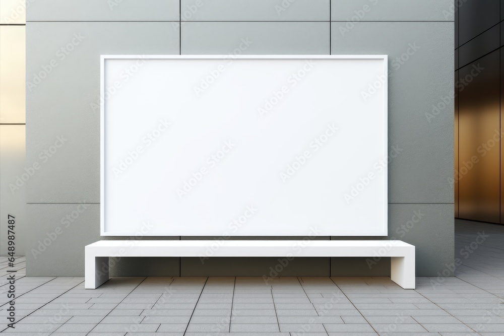 Blank billboard mockup hanging on the wall in modern urban setting Blank billboard mockup hanging on the wall in modern urban setting