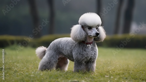 playful poodle on grass, in the park, in a yard