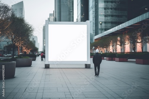Fototapeta Naklejka Na Ścianę i Meble -  vertical Blank Billboard mockup on city street at fall