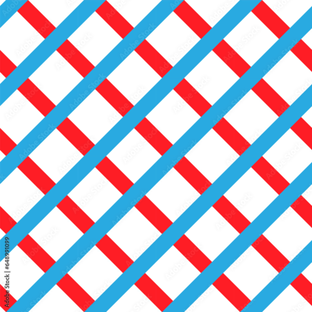 Fototapeta premium A Vector seamless pattern of red and blue abstract geometric stripes or grid isolated on a white background
