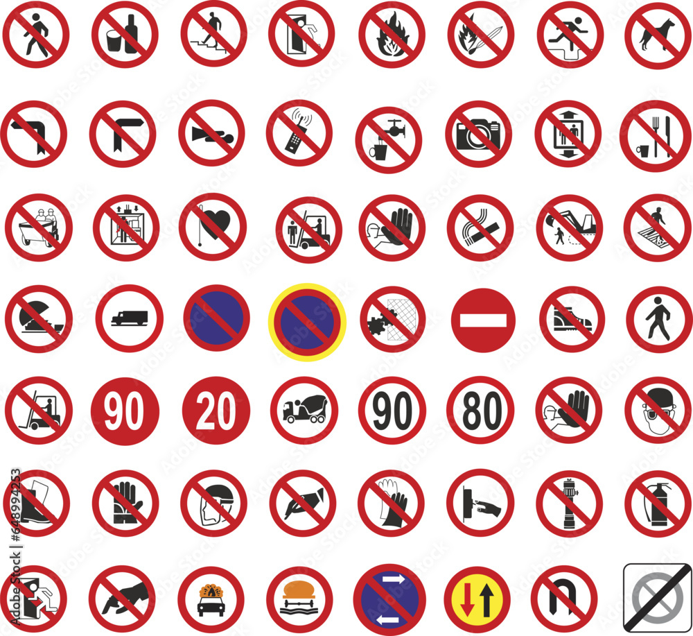 Prohibition signs for various companies or industries. No entry signs, varied traffic, etc. Prohibition signs for various companies or industries. No entry signs, varied traffic, etc.