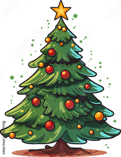 Collection of Christmas trees in modern flat design, perfect for leaflets, posters, business cards, or web projects, cozy festive scene, creative holiday illustrations. AI generated illustration.
