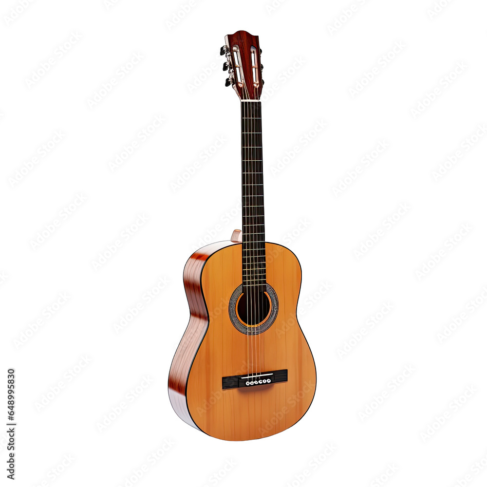Classic Acoustic Guitar with Steel Strings, Isolated on Transparent Background