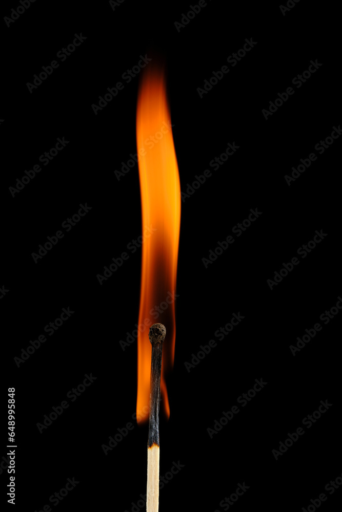 Orange flame burning match black background. Orange flame burning match black background.