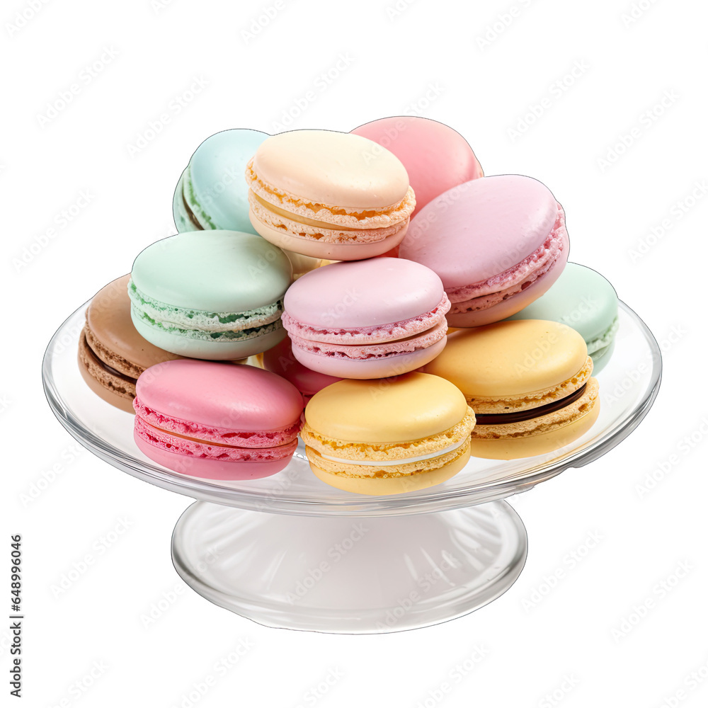 Pastel-Colored Macarons on a Plate Isolated on Transparent Background Pastel-Colored Macarons on a Plate Isolated on Transparent Background
